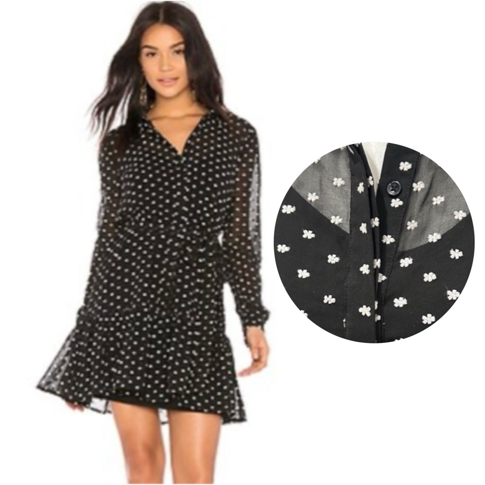 Endless Rose Sheer Black Dress with White Floral Embroidered Pattern